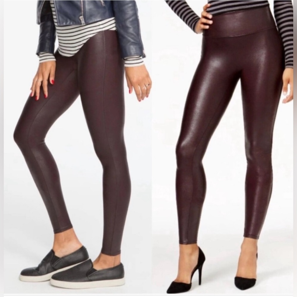 SPANX Ready To Wow Faux Leather Leggings in Wine Size small